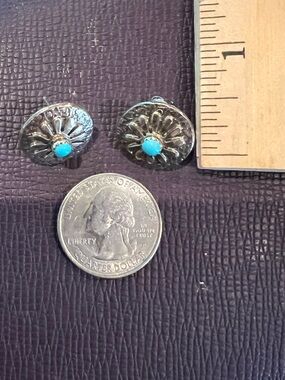 Sterling and turquoise signed vintage post earrings